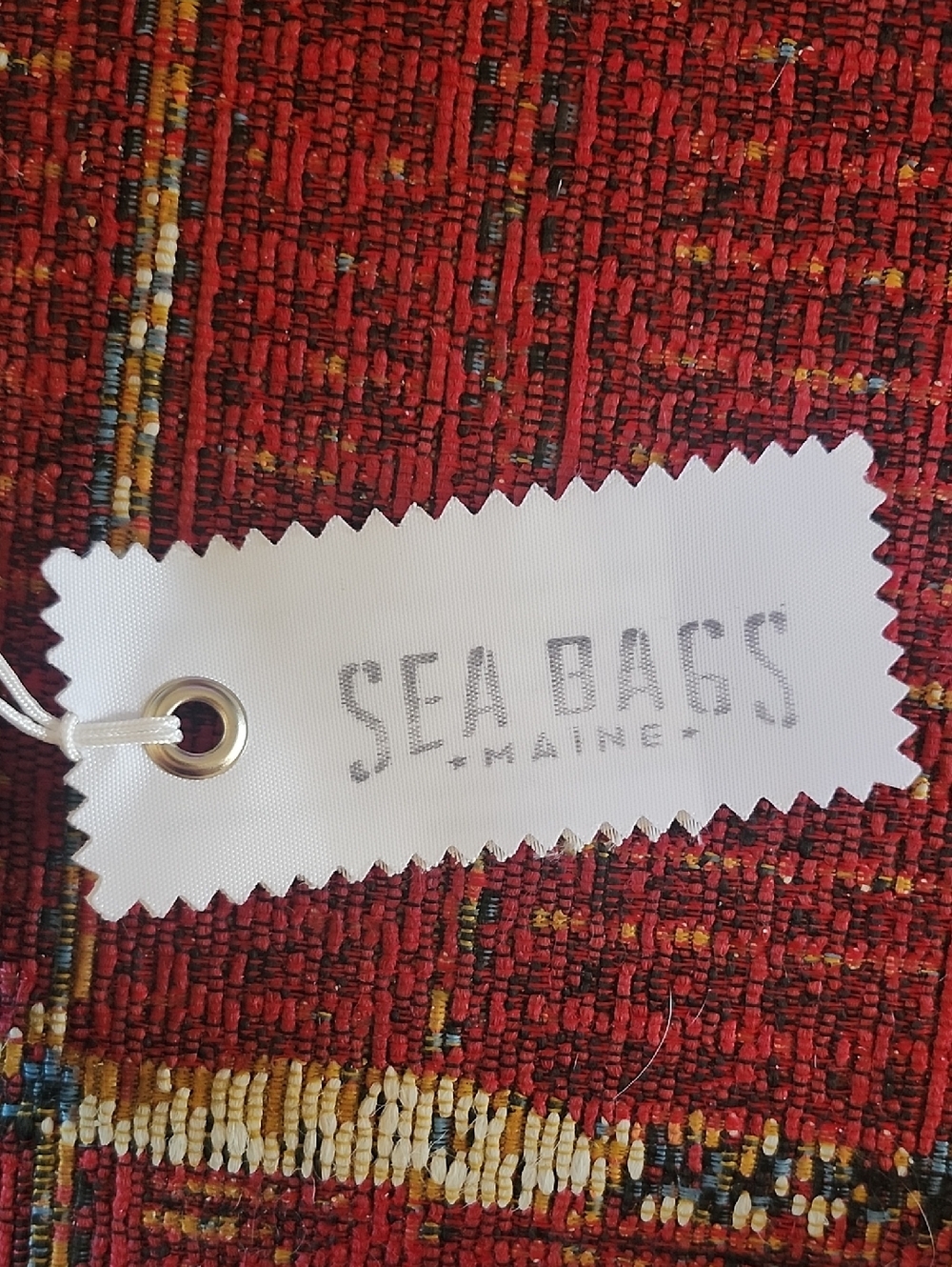 SeaBags White and Navy Striped Tote with Metallic Rose Gold Leather Band - Picture 4 of 4